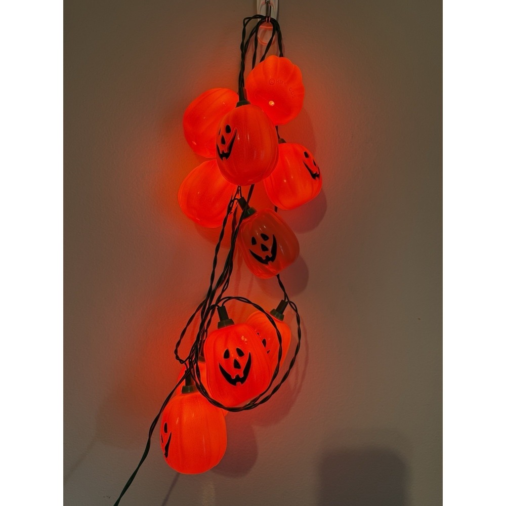 Vintage Hallmark 1989 Boo Blow Mold Pumpkin Halloween String Lights WORKING!